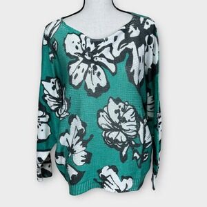 Luisa Ricci Made in Italy Green Bold Floral Print Knit Lightweight Sweater Small